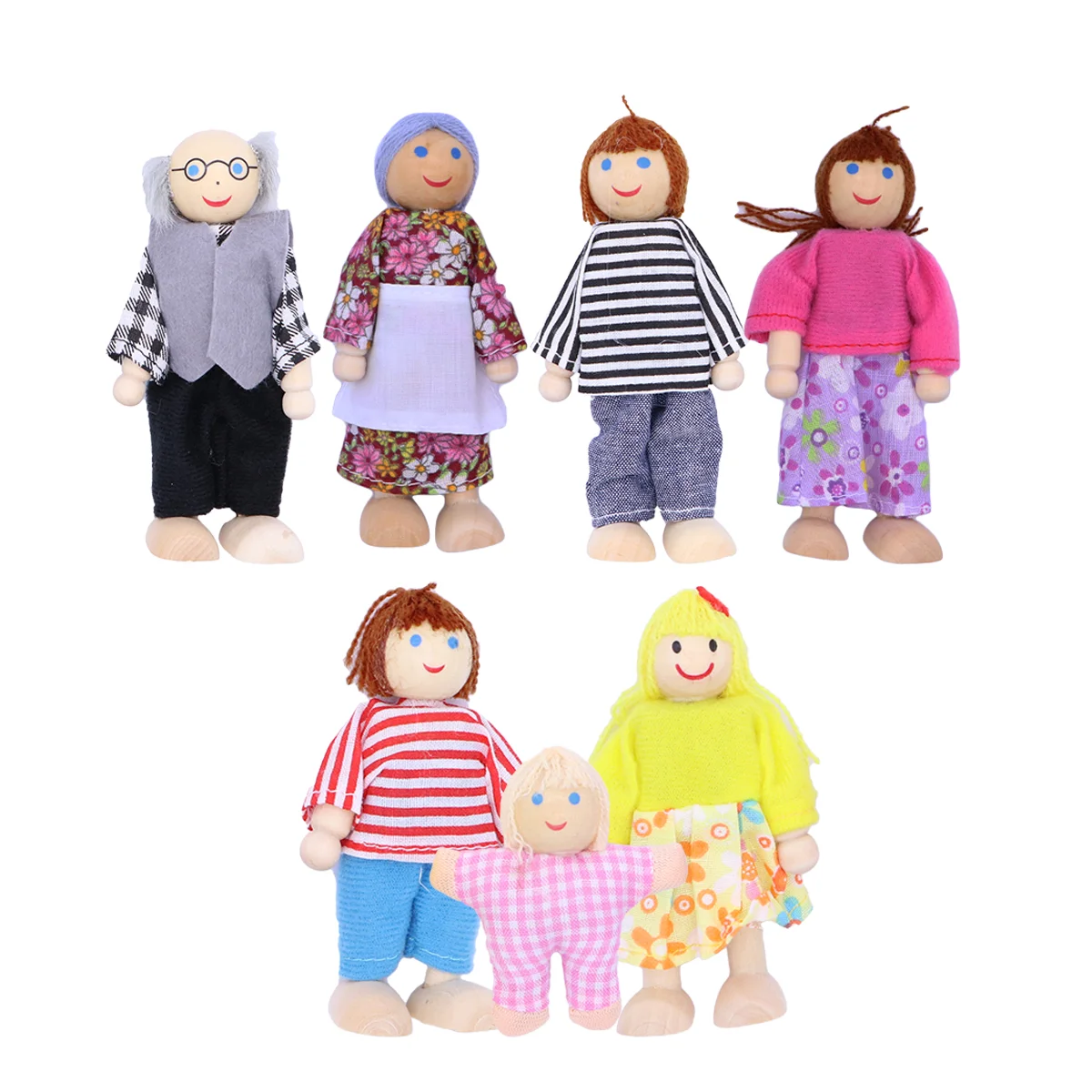 

6/7pcs Family Member Dolls Wooden Puppet Toys Kids Pretend Play Toys Doll House People Set Storytelling Toy Birthday Gift