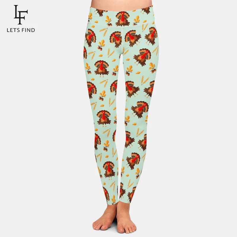 

LETSFIND 3D Thanksgiving Turkey Print Leggings High Waist Elastic Workout Leggings Fashion Casual Women Pants