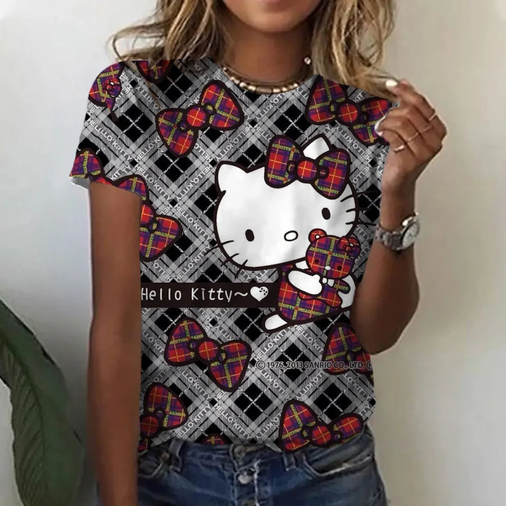 Топы Hello Kitty эстетические женские футболки уличная одежда забавные футболка с