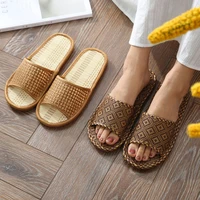 summer bamboo woven rattan and grass lovers straw mat slippers indoor wooden floor home linen slippers household slippers shoes