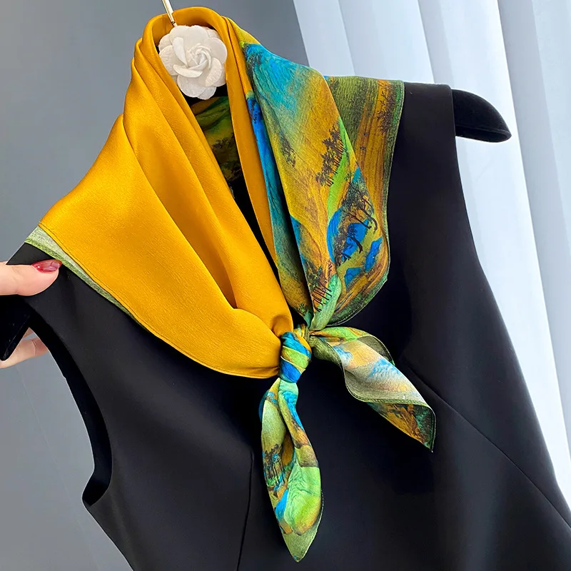 New Arrival 100% Silk Scarf Women Handkerchief Printed Female Bandana hijab lady girl Spring Foular Neckerchief Square Scarves