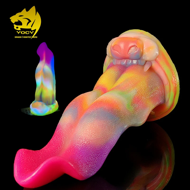 YOCY Multicolor Glow in Dark Dildo 8 CM Thick Realistic Animal Wolf Tongue  Silicone Anal Sex Toy For Female With Suction Cup