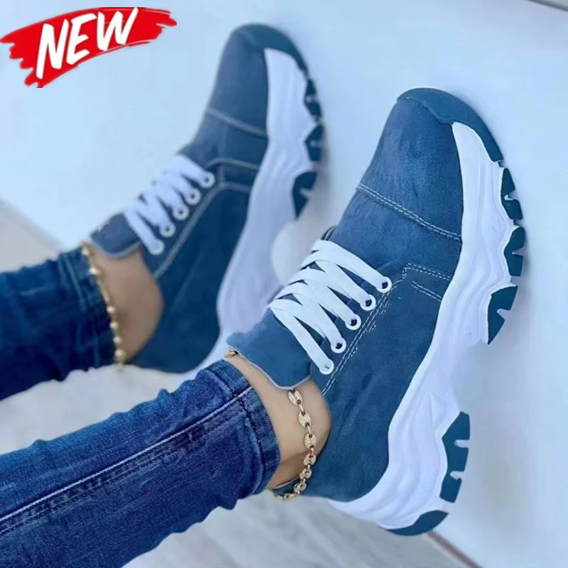 New Women Sport Shoes Casual Solid Color Sneakers Platform Lace Up Sport Shoes Breathable Comfortable Non-slip Shoes