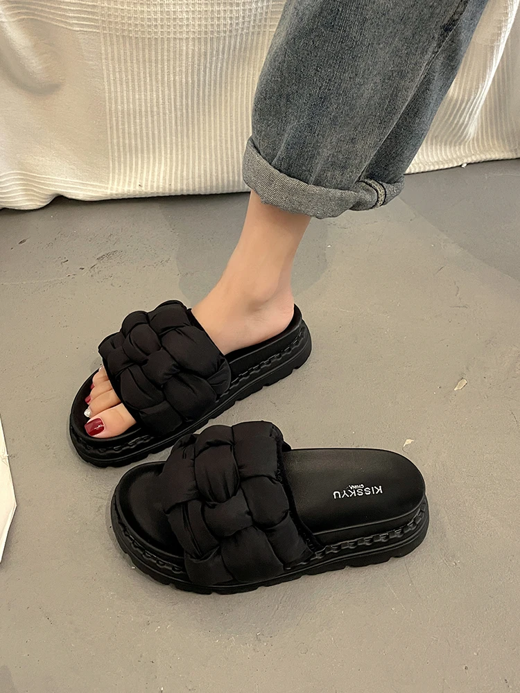 Тапки Женские повседневные, сланцы, на платформе, тапки средней высоты, пляжные тапки, хлопок, тапки для дома, Роскошные, 2022