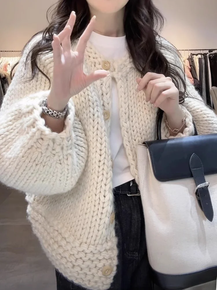 Вязаный кардиган с пышными рукавами в стиле ретро женский осенне-зимний новый