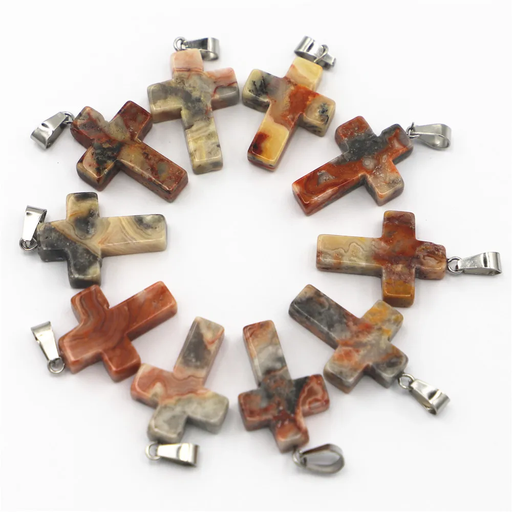 

Лидер продаж, модный натуральный сумасшедший Агат, подвеска в форме Креста рейки, подвески для женщин, ожерелье, изготовление ювелирных изд...