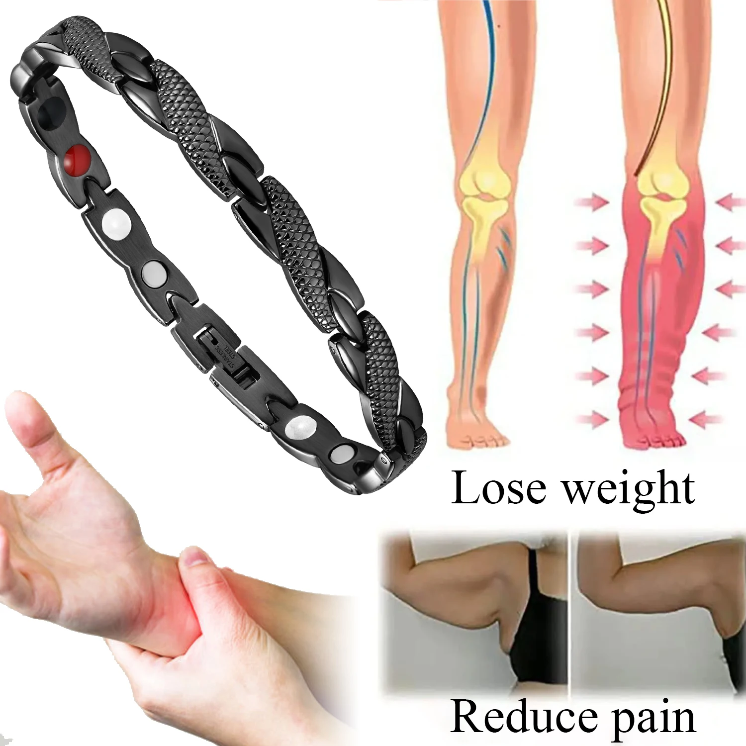 Медицинский черный браслет из нержавеющей стали для женщин оригинальный