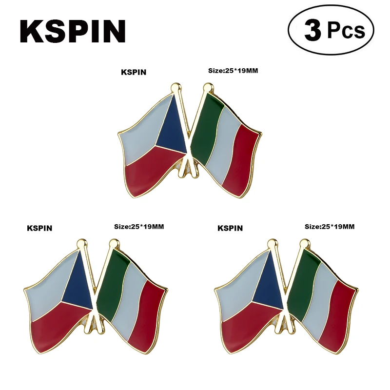 

Czech Rep. & Italy Friendship Lapel Pin Flag badge Brooch Pins Badges 3Pcs a Lot