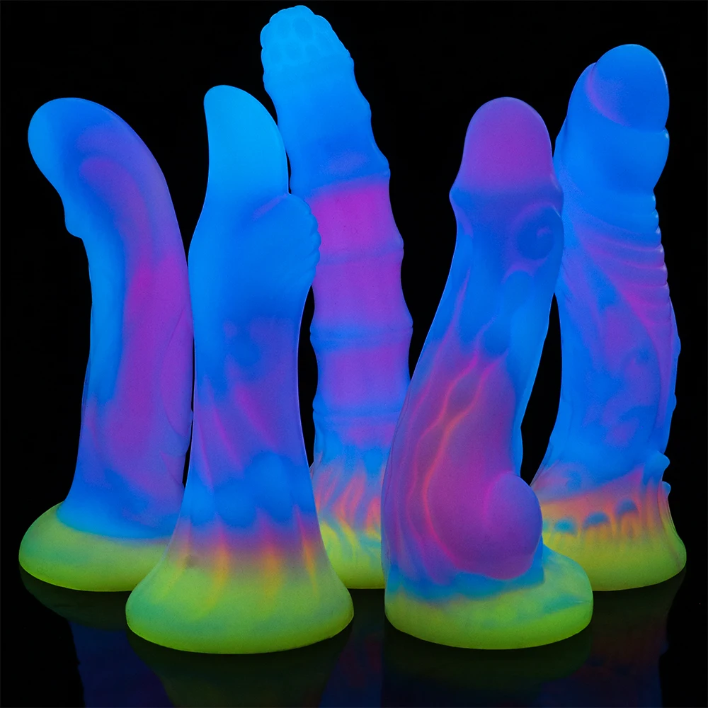 

GOFLYING New Luminous Dildo Anal Sex Toys for Women Men Colourful Glowing Dildos Huge Dragon Monster Dildo Butt Plug Adult Toys