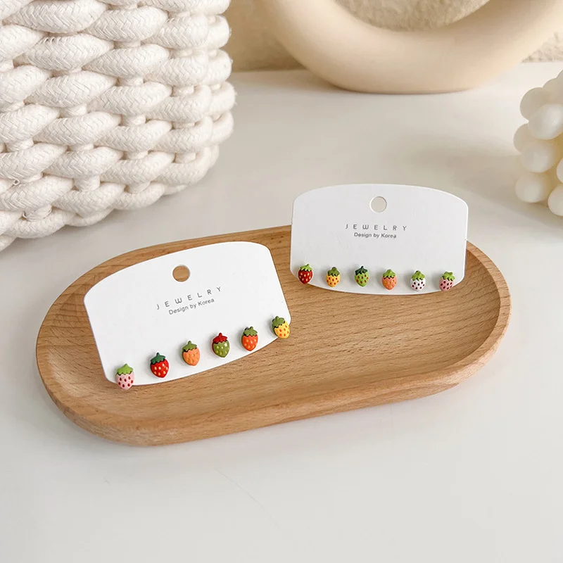 

Minar 3 Pairs/Set Funny Multicolor Strawberry Stud Earrings Set for Women Girls Small Metal Spray Fruit Statement Earring Gifts