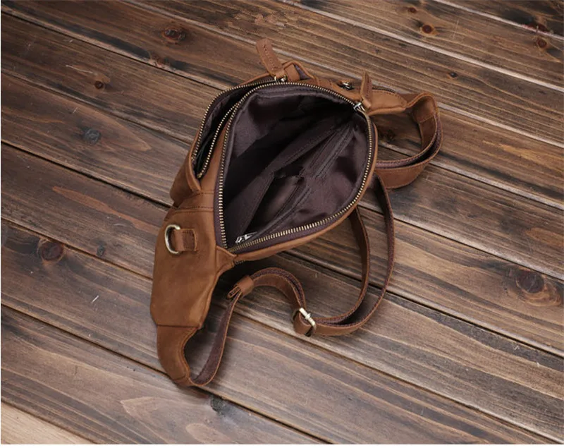 Retro fashion handmade crazy horse cowhide men's chest bag leisure luxury designer youth go out sports summer hot sale pockets