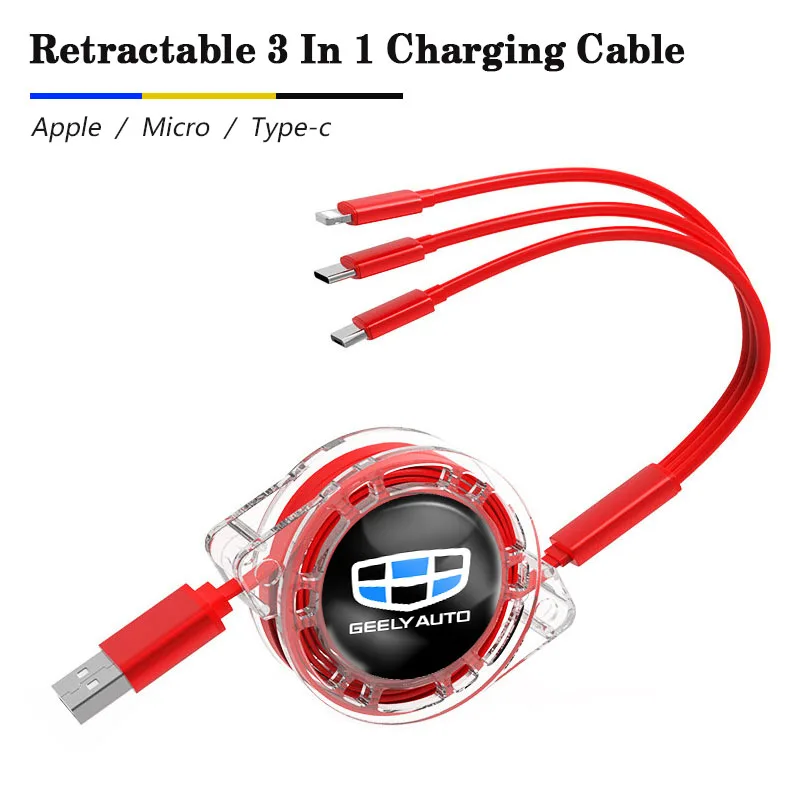 3 в 1 Micro USB Type C зарядный кабель многофункциональное зарядное устройство для Geely Atlas