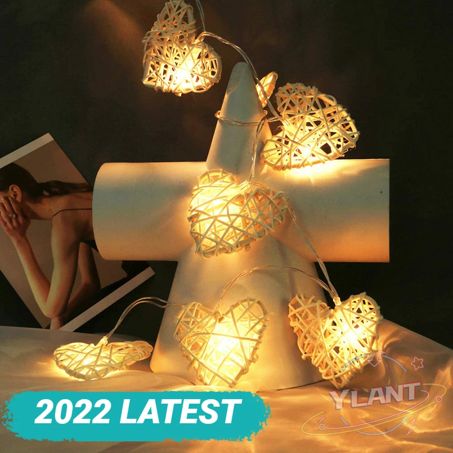 

10/20/40leds Christmas Lights String Rattan Heart LED Lights for New Year Holiday Wedding Home Party Room Garland Decoration