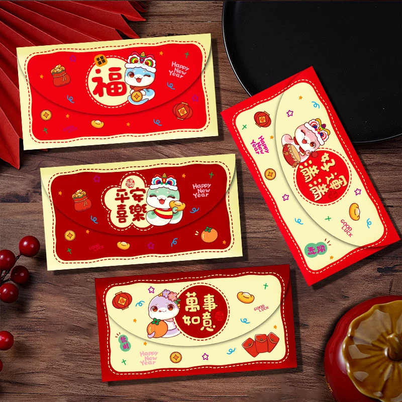 6 шт./компл. 2025 змея новогодние красные конверты красный пакет мультфильм милая