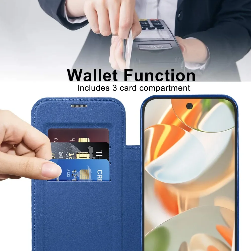 Magnetic Leather Flip Case for Google Pixel 9 Pro XL 8A 7A Shockrpoof Magsafe Wireless Charge Card Slots Pocket Holder Cover