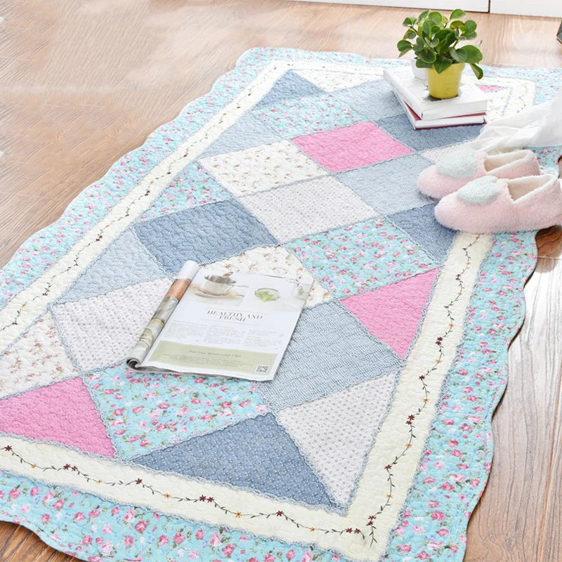 

Cotton Carpet for Living Room Hand Patchwork Quilted Bedroom Kids Room Rugs Non Slip Floor Mat Kids Crawling Carpet Machine Wash