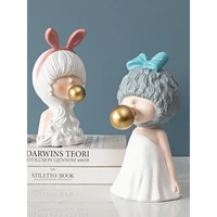 modern ins style gorgeous girls figurines with crownbubblebow ornaments cute girl sculpture room decor crafts resin statue new