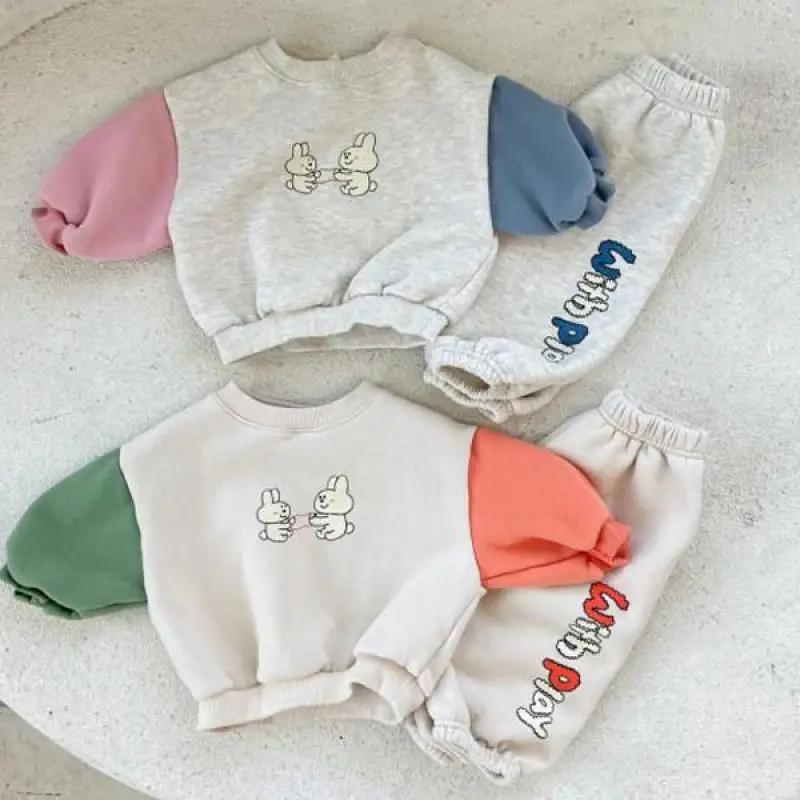 

Children Clothing Set Girl's Cartoon Rabbit Suit Spring Autumn 2022 Cotton Baby Boy Suit Sweatshirt + Pant 1-3 Year Kid's Suit