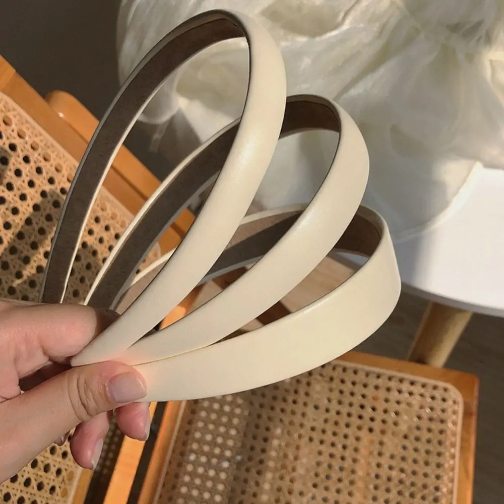

Retro Milk White PU Leather Hair Hoop For Women Headwear Ladies Headband Thin Hairwear Hairband Sweet Girls Hair Accessory