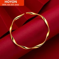 hoyon gold filled mobius love eternal bangle for women wedding jewelry sand gold open fashion simple wave bracelet free shipping