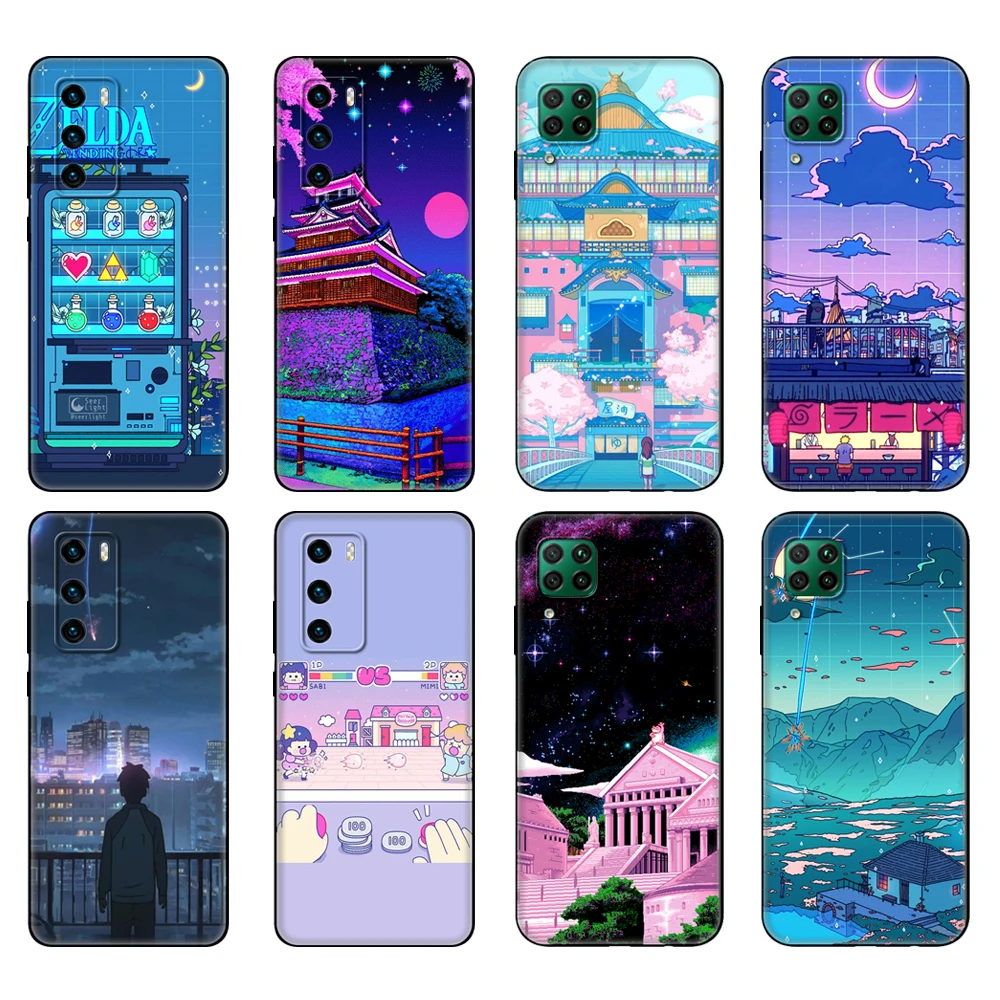 

Черный чехол из ТПУ для Huawei P30 Lite, P30 Pro, P40, чехол для Huawei P40 LITE, E, P Smart 2020, чехол с рисунком в стиле пикселя в эстетике