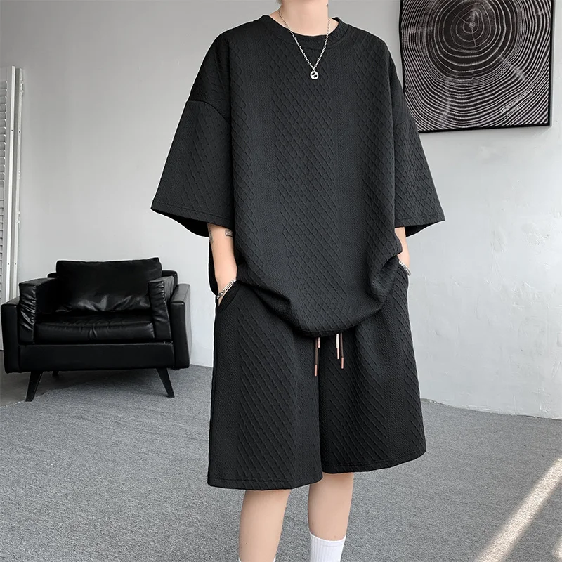 Summer Sets Men Fashion Oversized Short Sleeved T-shirt Shorts Two-piece Men Streetwear Loose Checked Set Mens Short Sets M-5XL