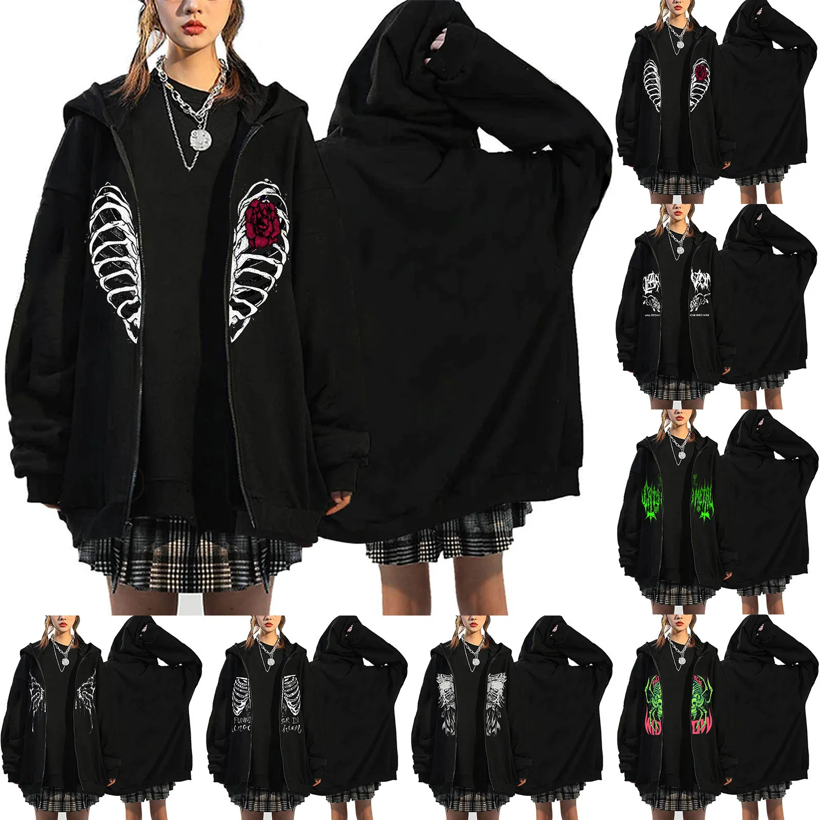 

Womens Zip Hoodie Sweatshirt Gothic Jacket with Pockets Cold Weather Dresses Women