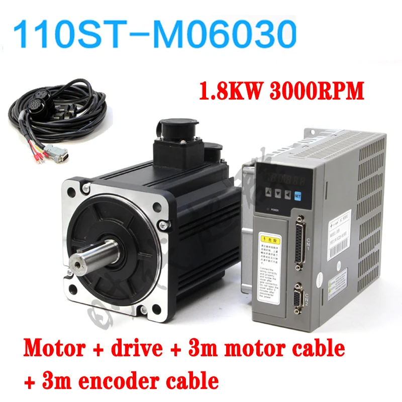 

1 Set New Servo System Kit 6N.M 1.8KW 3000RPM 110ST AC Servo Motor 110ST-M06030 + Matched Servo Driver no brake