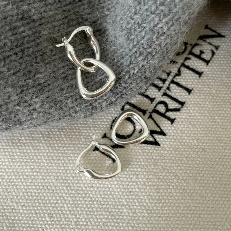 Silvology Real 925 Sterling Silver Detachable Heart Drop Earrings for Women Elegant INS Simple Earrings Fashionable Jewelry Gift