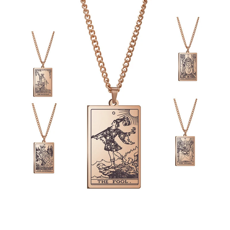 

Hip Hop Fashion Stainless Steel Necklace Rose Gold 22 Design Tarot Pendant Necklace For Trendy Men Women