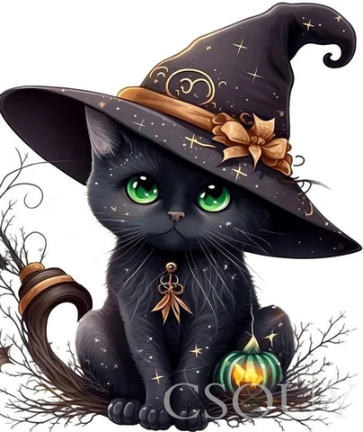 Полноразмерная кристаллическая алмазная живопись, вышивка крестиком AB, черная кошка с шляпой, мозаичная вышивка, рукоделие, домашний декор