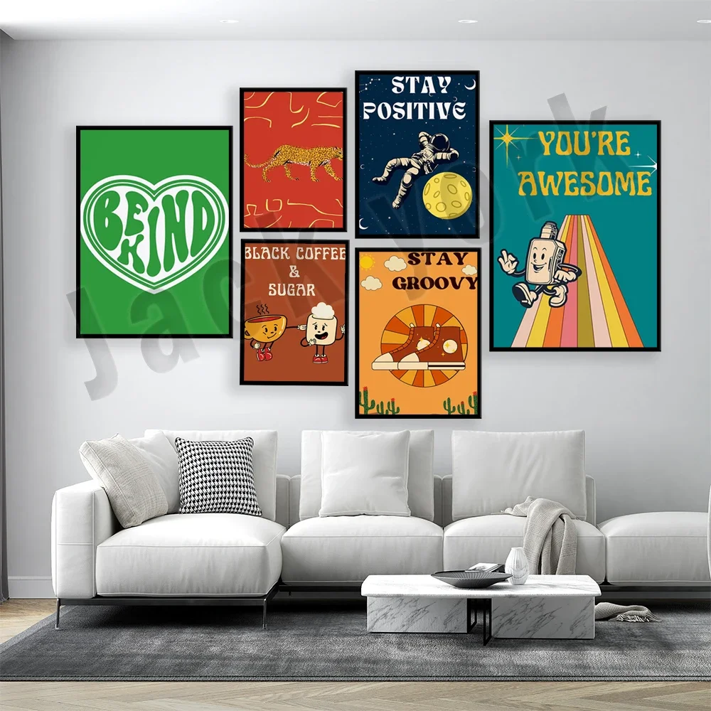 Фото Винтажный Groovy Print 70-х годов You Are Awesome Цитаты, Искусство хиппи, Позитивные подтверждения, Мультфильмы, Грибное искусство, Эстетический домашний декор №2
