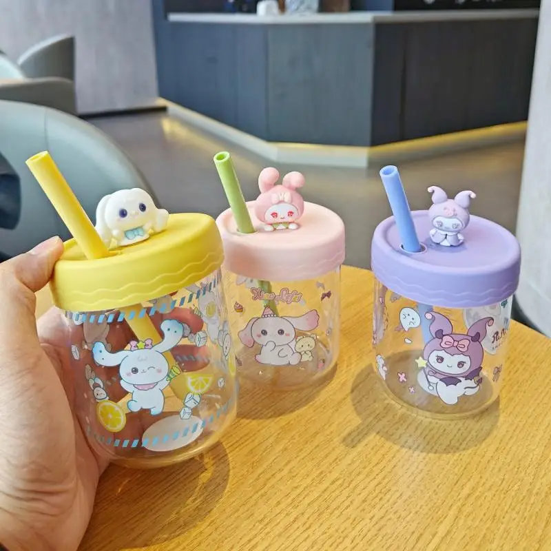 

Sanrios аниме мультфильм Kuromi My Melody Cinnamoroll чашка для воды Kawaii Sweet Ins высокий внешний вид уровень девушка сердце молоко кофе стекло