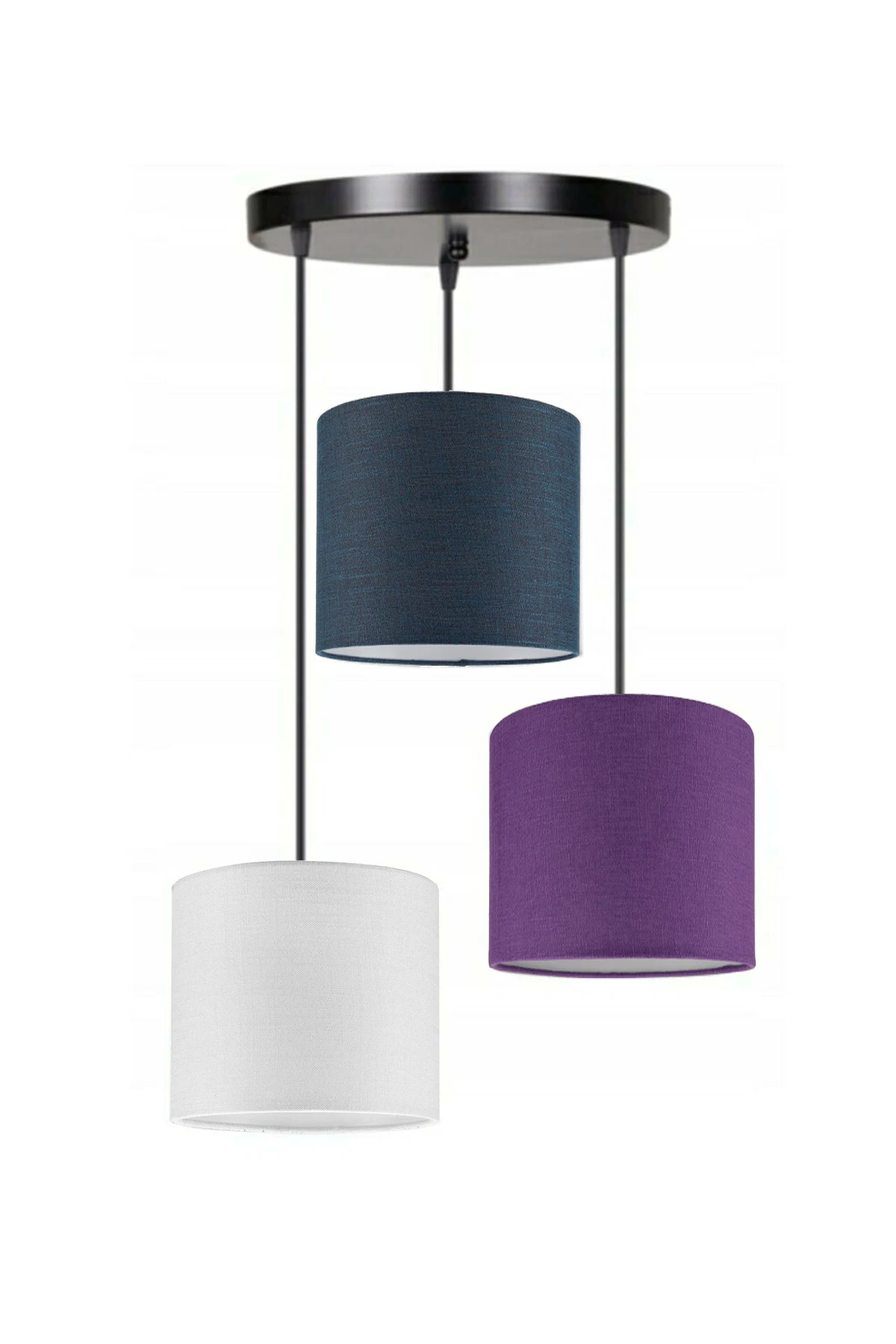3 Heads White Navy Blue Purple Cylinder Fabric Lampshade Pendant Lamp Chandelier Modern Decorative Design For Home Hotel Office