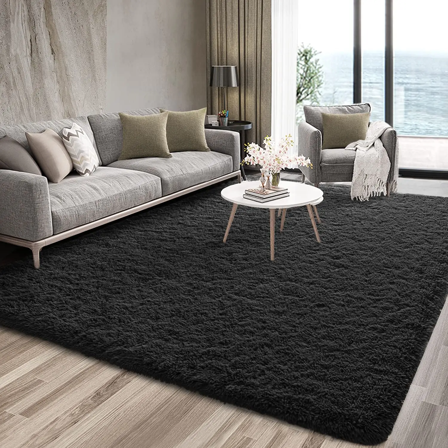 

Soft Fluffy Black Area Rugs Living Room Carpet Shag Furry Fur Rug Modern Plush Decorative Nursery Rugs Solid Accent Floor Rugs