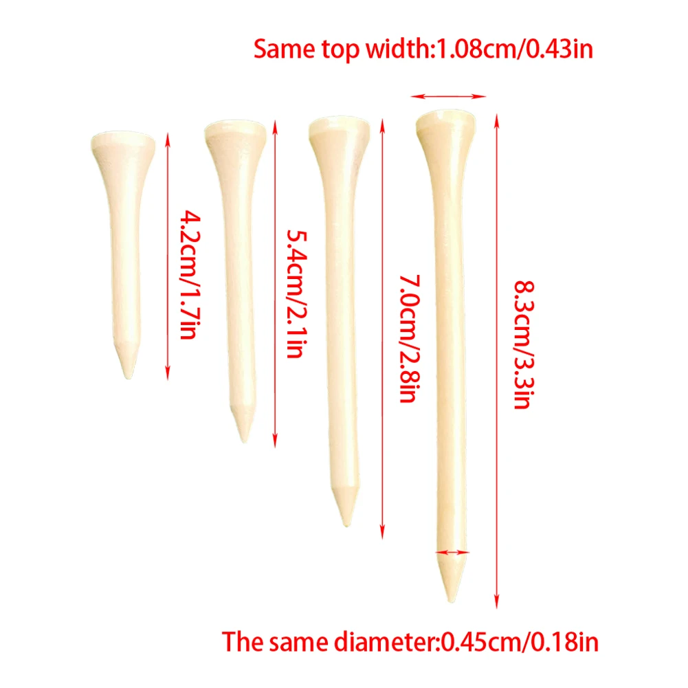 

100 Count Golf Tees Bamboo Tee Golf Balls Holders 4 Sizes 42/54/70/83mm Available Strong Wooden Tees Sports Training Accessories