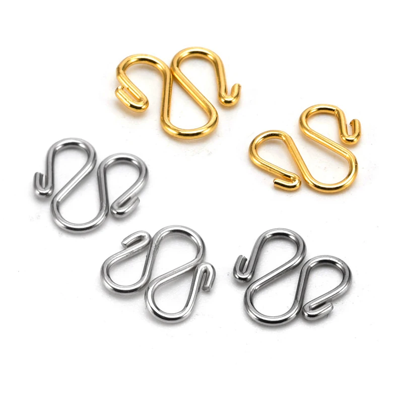 20pcs/Lot Stainless Steel S/W Shape Clasps Connect Hooks Connector Necklace End Closure for DIY Jewelry Making Bracelet Findings