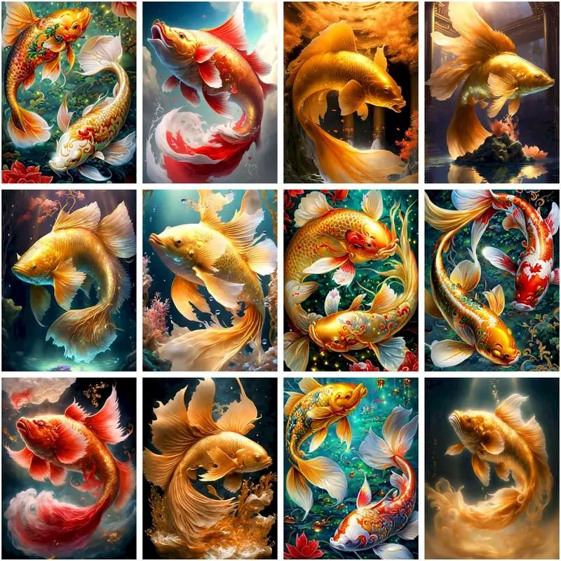 

GATYZTORY Coloring By Numbers Animal Carp Diy Painted Acrylic Oil Painting By Numbers Canvas Home Decoration Art Picture Gift