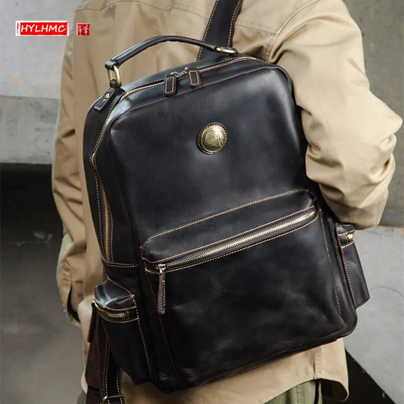 

Genuine Leather Men Backpacks Crazy Horse Leather Handbags Travel Backpack Business Document Computer Storage Bag Retro