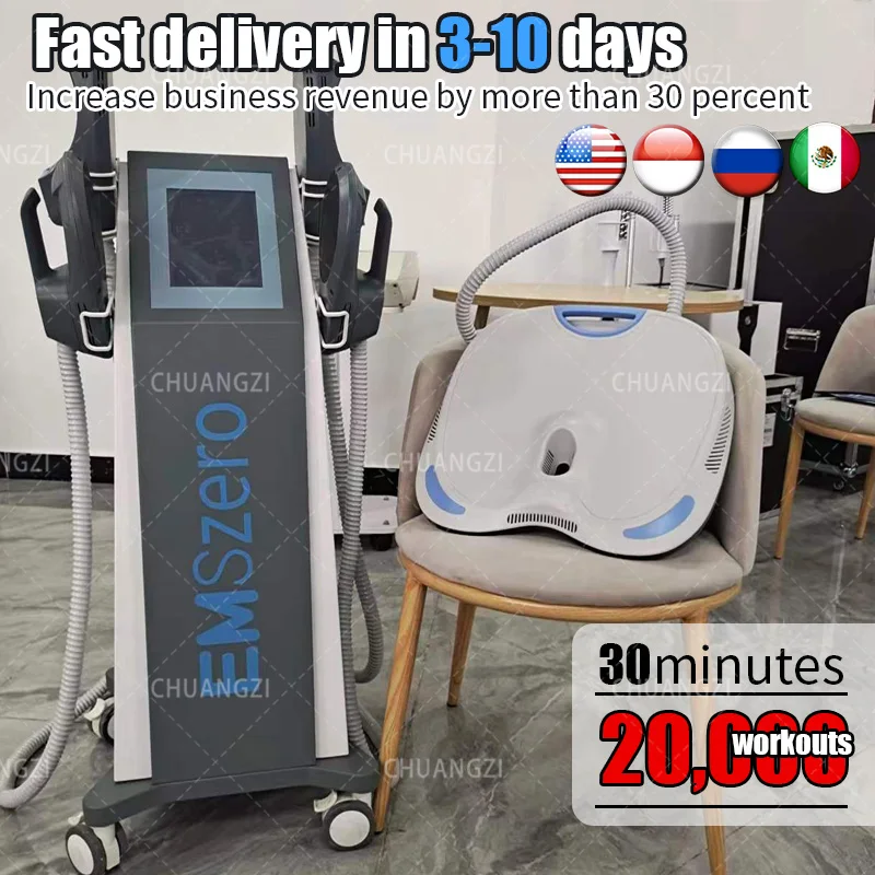 

2023 Emszero DLS-EMSlim NEO Nova 13 Tesla hi-emt machine with pelvic stimulation pad and 4 radio frequency handles bone option