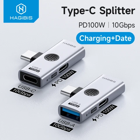 Hagibis Dual USB C адаптер 1 в 2, разветвитель с портом зарядки 100 Вт, конвертер USB C в OTG для наушников для iPad iPhone Macbook