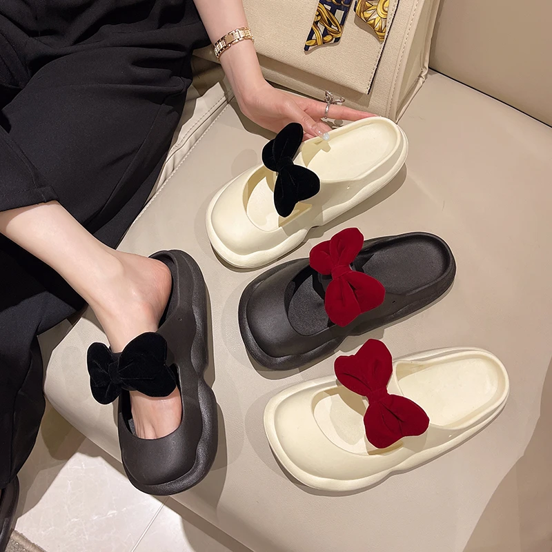 

Female Shoes Slippers Women Summer Low Slides Cover Toe Butterfly-Knot Loafers Fashion 2022 Flat Luxury Butterfly-knot Basic Fab
