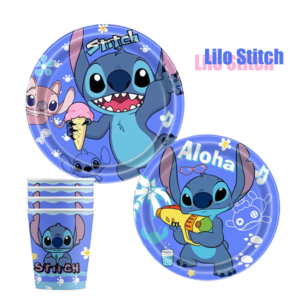 

Lilo Stitch Party Supplies Disposable Tableware Paper Plate Balloon Banner Tablecloth for Kids Birthday Baby Shower Decoration