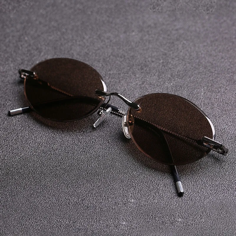 

Oval Sunglasses Male stone Sun Glasses for Men women Rimless Steampunk Brown Lens natural crystal Retro Vintage