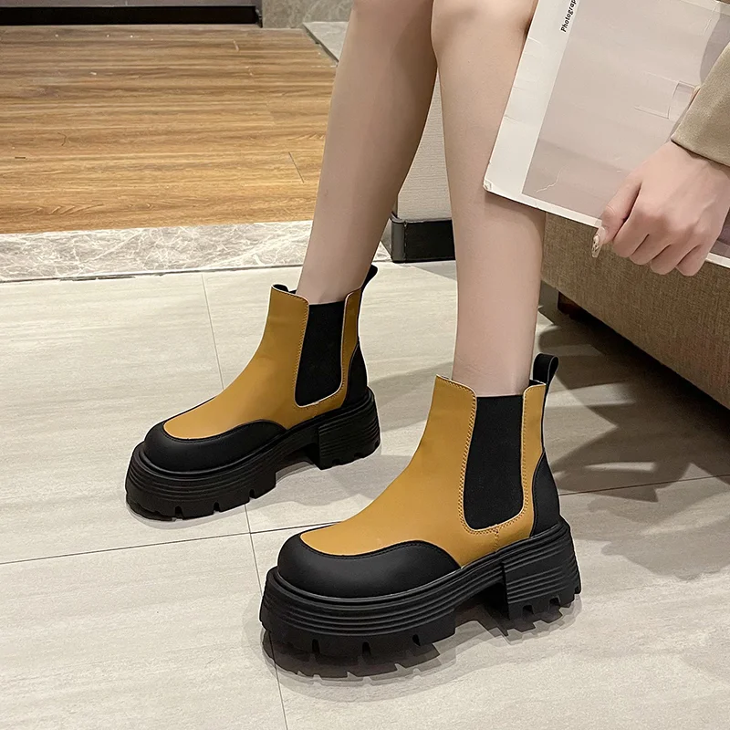 Ladies Flat Platform Sports Chelsea Ankle Boots 2023 Winter New Fashion Motorcycle Boots Casual Ladies Snow Boots Botas Mujer