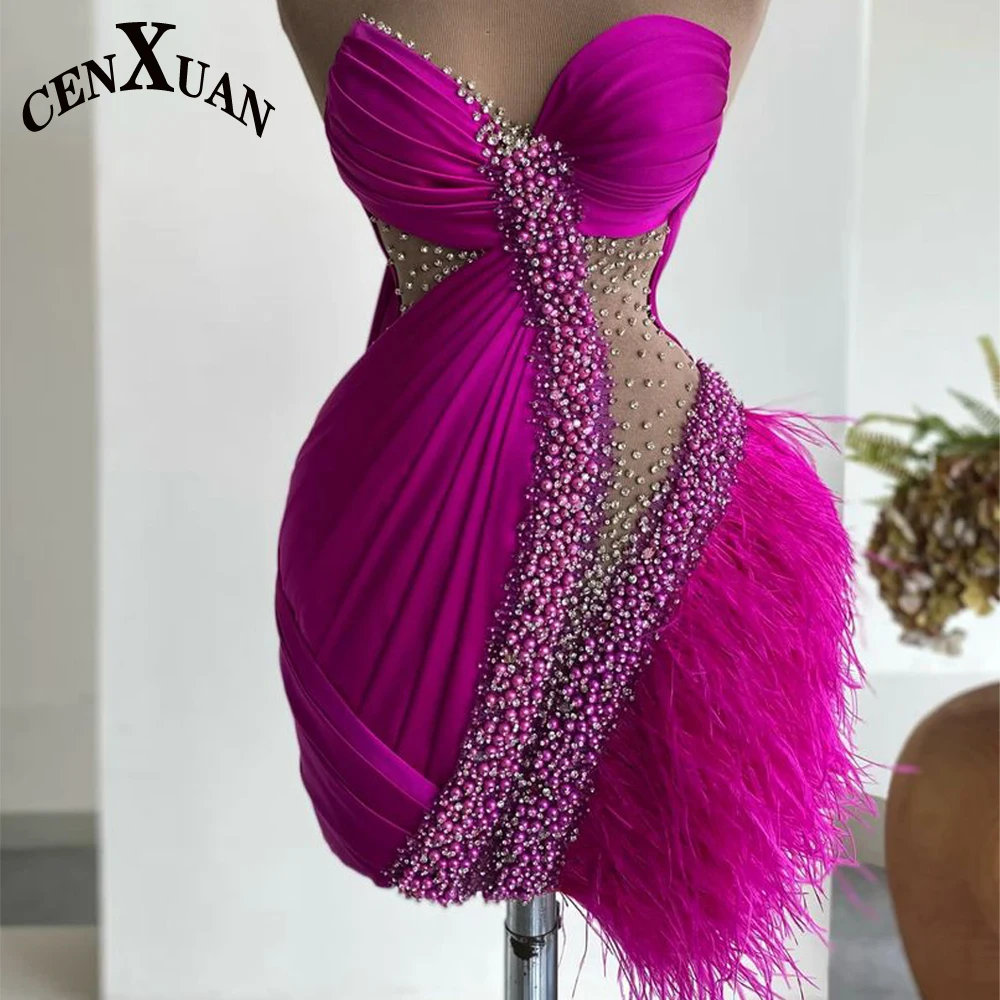 

CENXUAN Mini Homecoming Dresses for Teens Cocktail Dresses Ctystals Sweetheart Feather Beadings Vestido De Noite Customised