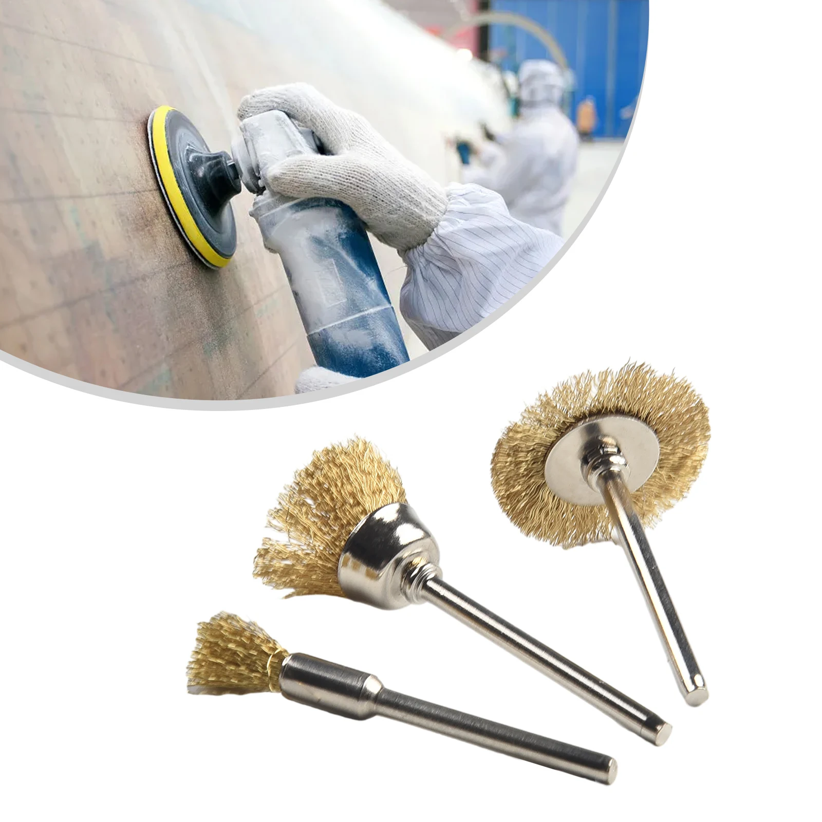 

3PCS Copper Shank Copper Plating Stainless Steel Wire Wheel Brushes Grinder Rotary Tool Connecting Rod Polishing Brush Rotary