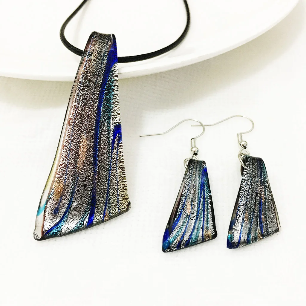 

1 Set Dark Blue Knife Shapes Murano Lampwork Glass Pendant Necklace Earrings Jewelry For Women Cheap Items Chinese Style