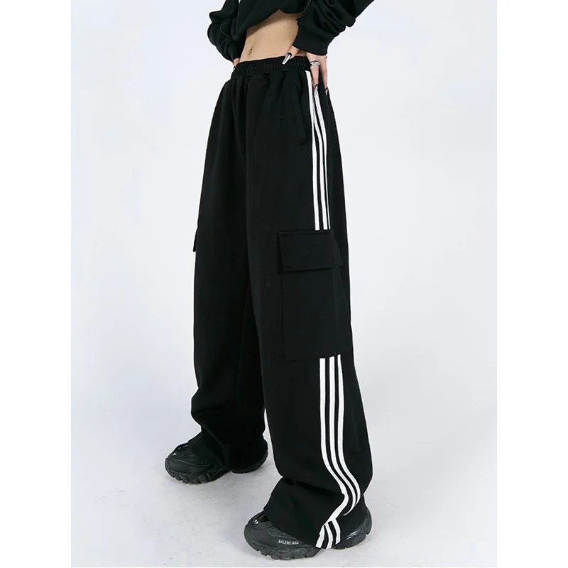 

Striped Women Cargo American Style High Waist Fashion Y2K Streetwear Loose Wide Leg Female Hip Hop Sweatpants soft comfortable
