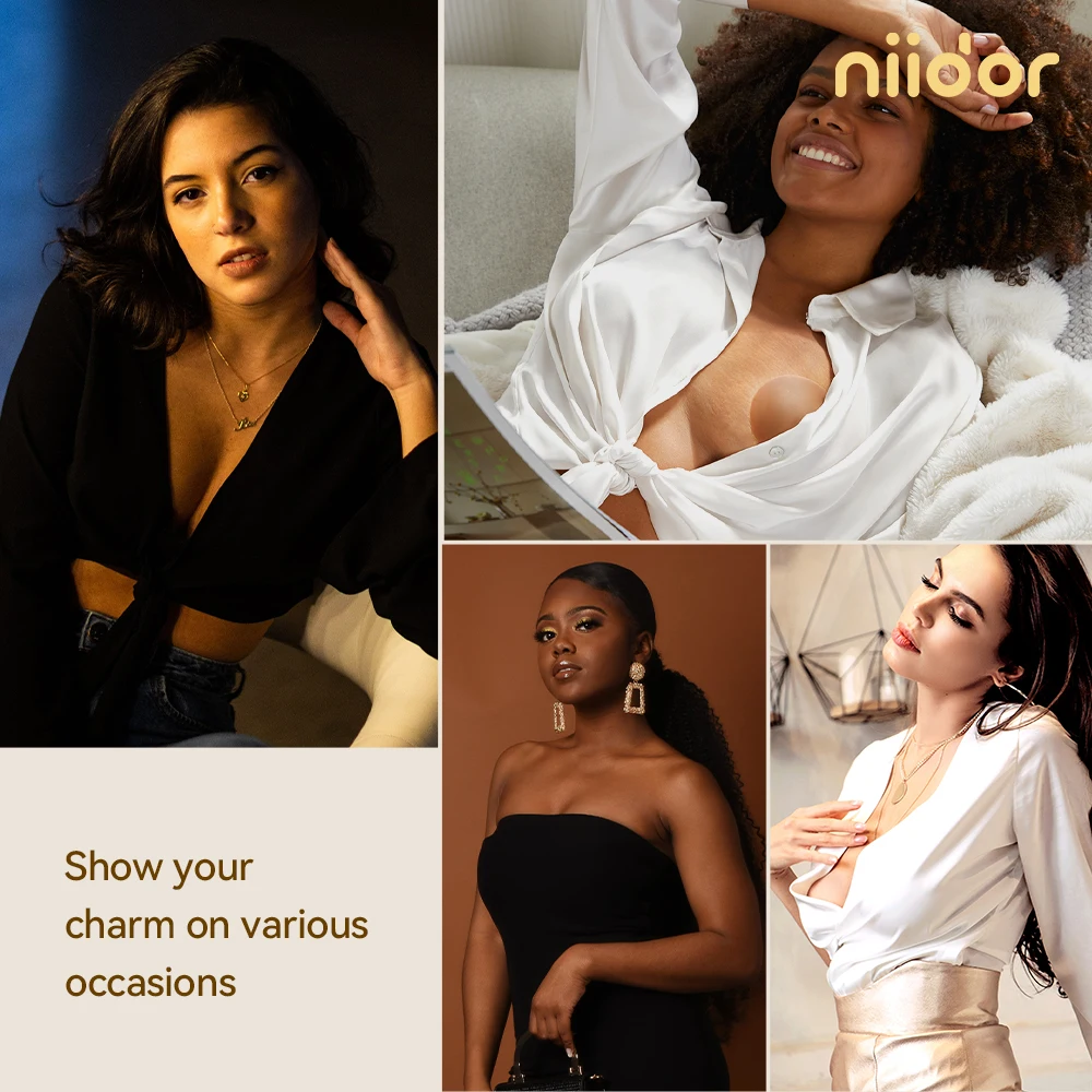 Niidor Skin Colors Natural Silicone Nipple Covers Ultra Thin Invisible Adhesive Bra for Women Reusable Breast 6 Colors Boob Tape